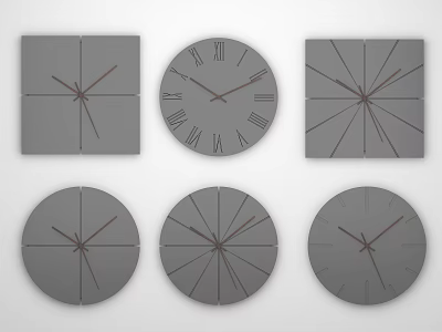 Modern Minimalist Wall Clocks in Round Square Shapes with Geometric Lines and Roman Numerals 3d model