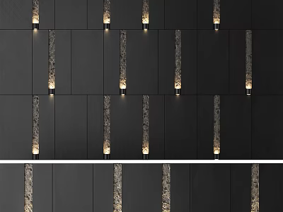 Bed Accent Wall With Dark Panels And Decorative Lights 3d model