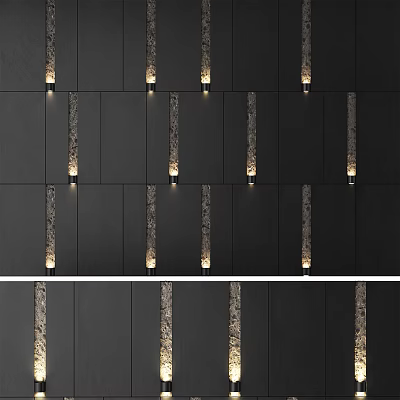 Bed Accent Wall With Dark Panels And Decorative Lights 3d model