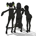 Anime Style Women In Black Hoodies With Skull Prints Standing Together