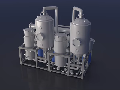 Industrial Processing Equipment with Metal Containers Piping and Steel Support Frame 3d model