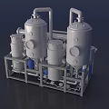 Industrial Processing Equipment with Metal Containers Piping and Steel Support Frame
