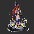 Game Character With Orange Long Hair Black Top Hat Blue Purple Outfit And Colorful Confetti