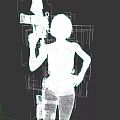 Game And Movie Female Character Holding Rifle In Blue Tank Top Gray T-shirt Black Gloves