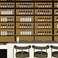 Stylish Bar Counter Interior With Illuminated Wine Rack And Neatly Arranged Bottles