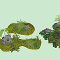 Natural Garden Plant Arrangement With Ferns Moss And Decorative Stones
