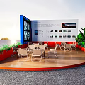 Open Leisure Area With Tables Chairs Screen Green Plants And Wooden Floor