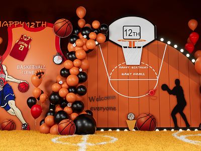 Modern Meichen Basketball Birthday Theme Background model