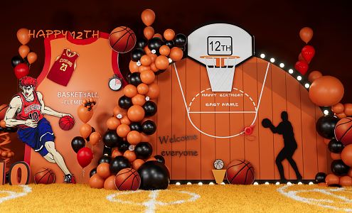 Modern Meichen Basketball Birthday Theme Background 3d model