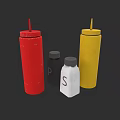 Colorful Condiment Bottles Set Including Red Yellow Squeeze Bottles And Salt Pepper Shakers