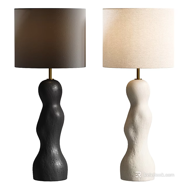 Modern Black and White Table Lamps with Curved Bases and Fabric Shades 3d model 