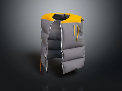 Gray And Yellow Padded Vest With Zipper Closure For Warm Daily Wear 3d model