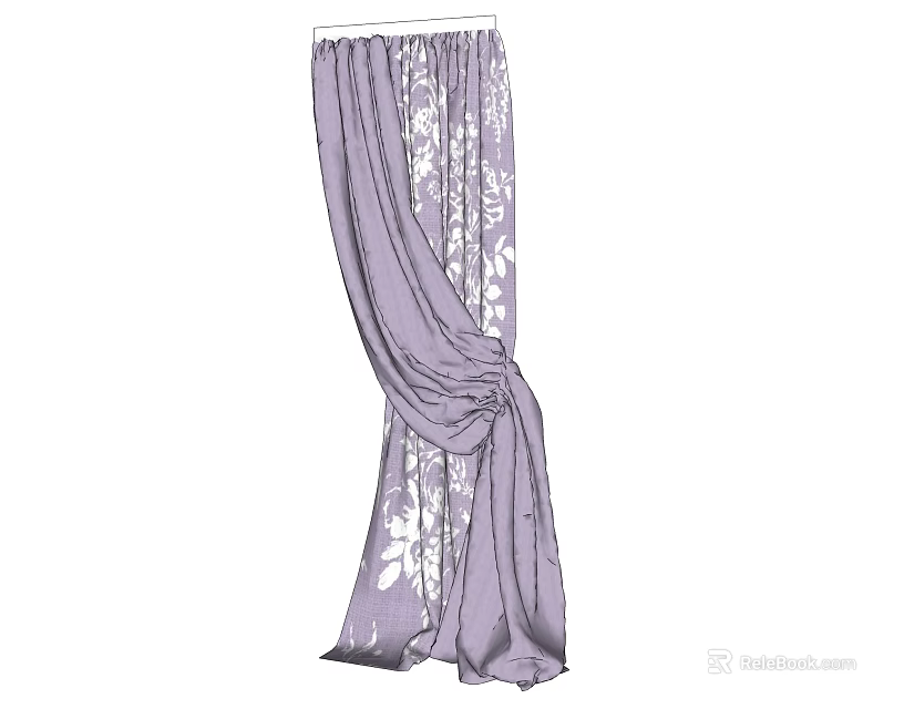 Elegant Light Purple Curtains With White Floral Pattern For Window Decoration 3d model 
