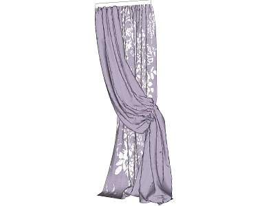 Elegant Light Purple Curtains With White Floral Pattern For Window Decoration 3d model