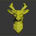 Decorative Ornament Set Featuring Light Colored Deer Head With Pink Ears And Antlers