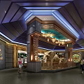 Cultural Center Interior Design With Wooden Decor Display Counters And Art Exhibits