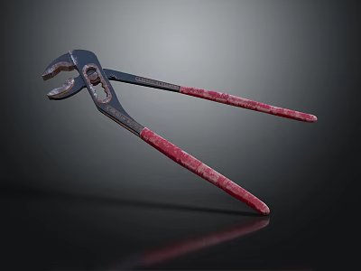 Professional Hardware Tool Pliers with Metal Jaws and Red Handles on Dark Background 3d model