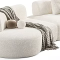 Modern White and Green Curved Sofa with Pillows and Blanket for Interior Design