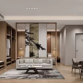 Elegant Modern Hotel Guest Room Interior With Wooden Wardrobe Sofa Coffee Table And Decorative Painting