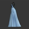 Elegant Blue Satin Evening Gown With Black Wing Decorations And V Neck Design