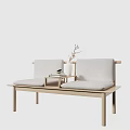 Modern Two Seater Sofa With Wooden Frame Light Gray Cushion Side Table And Flower Branch