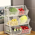 White Metal Wire Storage Rack With Multi Tier Baskets For Fresh Fruits Vegetables In Kitchen