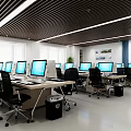 Modern Office Interior With Workstations Computers Ergonomic Chairs And World Map On Wall 3d model