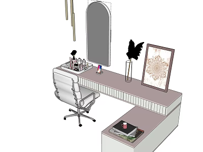 Elegant Modern Dressing Table with Mirror Chair Cosmetics Vase and Picture Frame 3d model