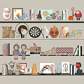 Decorative Ornament Combination with Dolls Photo Frames Books and Toy Trucks on Shelves