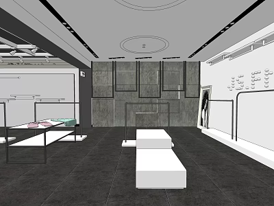 Modern Clothing Store Interior With Display Racks Mannequin Ceiling Lights And Stylish Floor 3d model