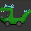 Green Electric Toy Dinosaur Ride On Car With Big Eyes Purple Seat And Blue Details