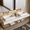 Modern Bathroom Vanity With Double Sinks Marble Countertop Wall Mirror And Wooden Cabinet