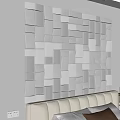 White 3D Geometric Block Wall Design in Modern Bedroom with Bedhead
