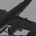 Dark Airplane Model with Four Propellers US Insignia Red Stripe on Gray Background