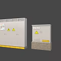 Industrial Control Cabinets With Warning Signs And Yellow Strips For Power Systems