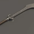 Ornate Medieval Weapon With Silver Carved Blade Brown Handle And Metal Accents