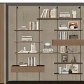 Modern Open Bookshelf Design With Wooden Shelves Metal Frame Books Photo Frames And Vases