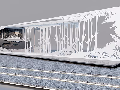 Modern Feature Wall With Hollow Tree Patterns And Illuminated Decorative Steps 3d model