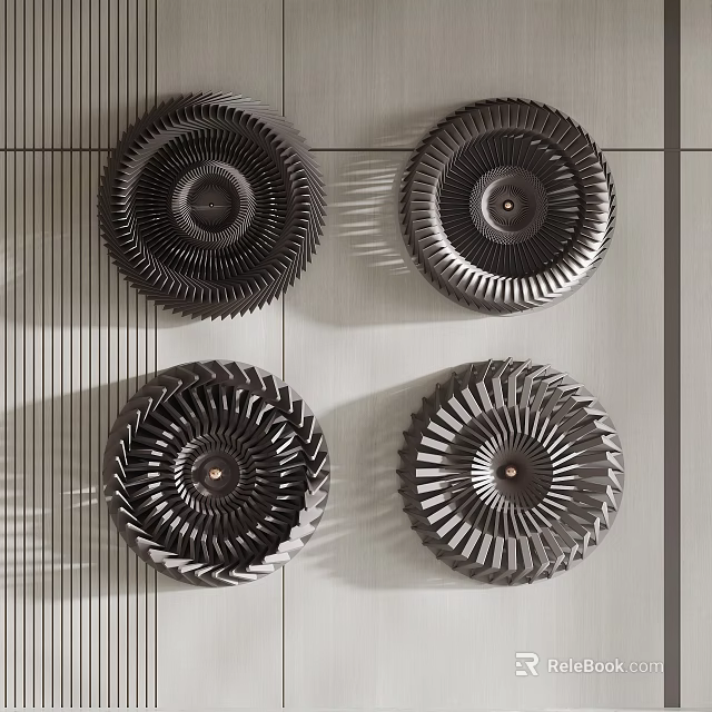 Minimalist Modern Black Wall Decor With Radial Texture Four Round Pieces On Wall 3d model 