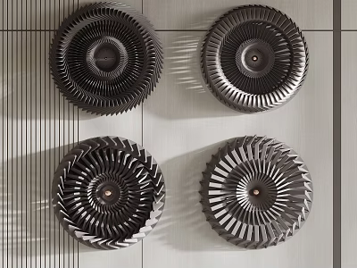 Minimalist Modern Black Wall Decor With Radial Texture Four Round Pieces On Wall 3d model