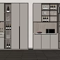 Modern Wine Cabinet With Tiered Shelves Wine Bottles Glassware And Decorative Items