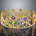 Ornate Golden Crown With Intricate Filigree Colored Gemstones And Pearls
