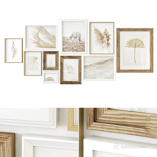 Gallery Wall With Framed Botanical Prints Wooden Frames And Coastal Elements 3d model