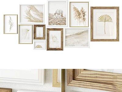 Gallery Wall With Framed Botanical Prints Wooden Frames And Coastal Elements 3d model
