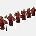 Man In Red Robe With Prayer Beads And Staff