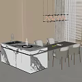 Dining Table and Chair Combination Dining Chair Dining Table Restaurant Chandelier Middle Island Table 3d model