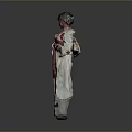 White Kimono With Floral Patterns And Red Obi Worn By Person