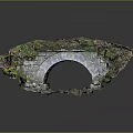Ancient Stone Arch Bridge Covered With Green Moss And Plants In Natural Surroundings