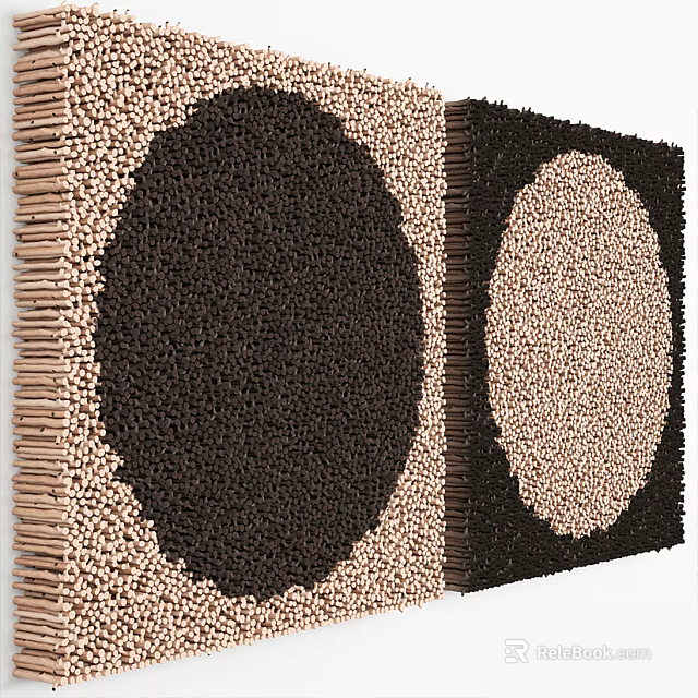Textured Wooden Wall Decor With Circular Design In Brown And Beige Tones 3d model 
