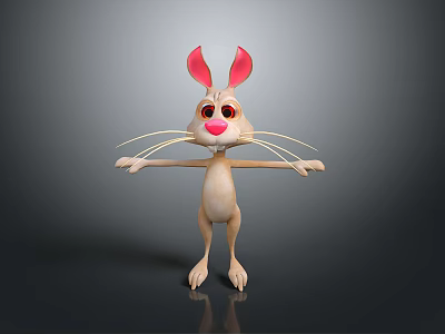 Cute Cartoon Rabbit Character With Long Ears Pink Nose And Outstretched Arms 3d model
